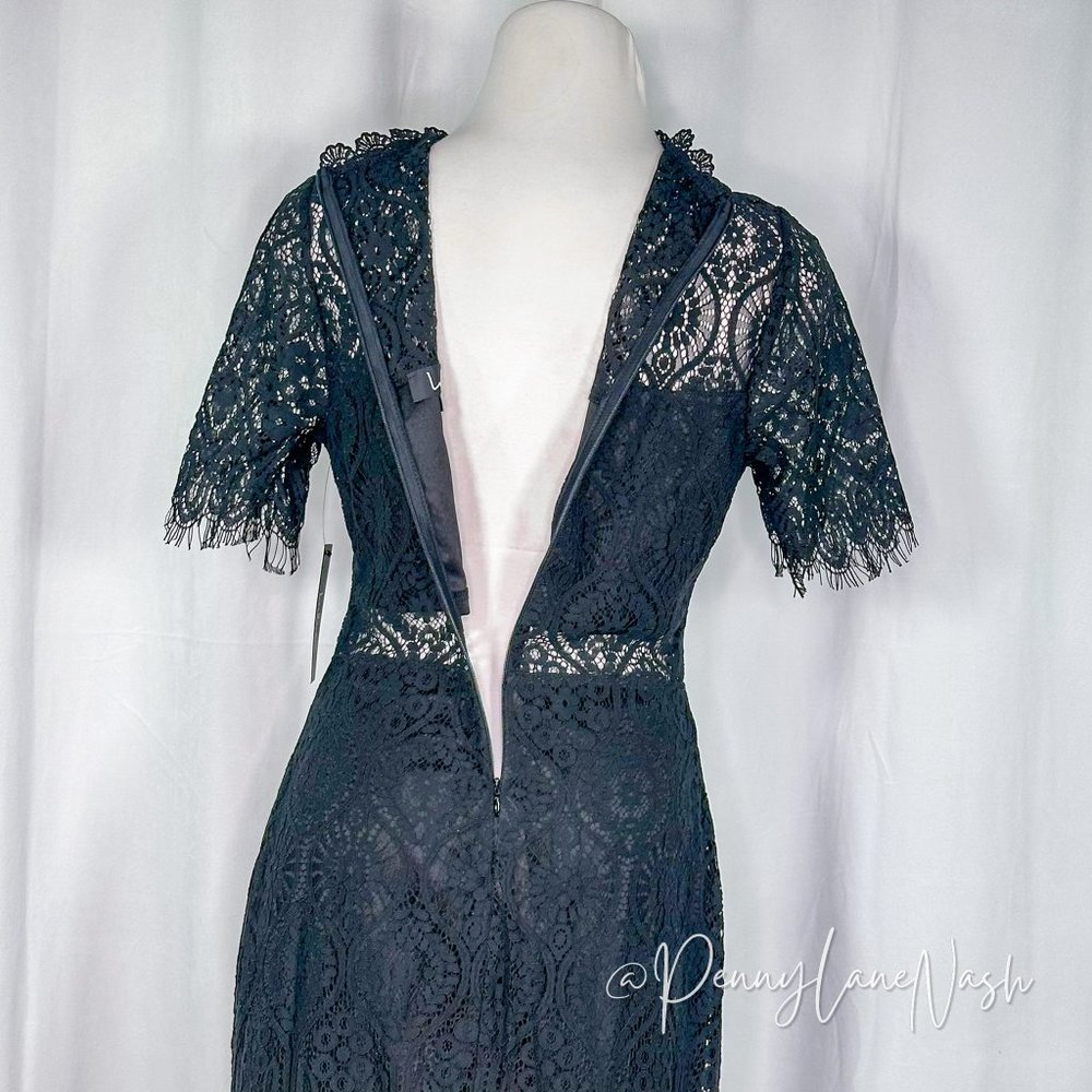 NWT Lulu's Remarkable Black Sheer Lace Short Sleeve Midi Dress - Picture 11 of 15